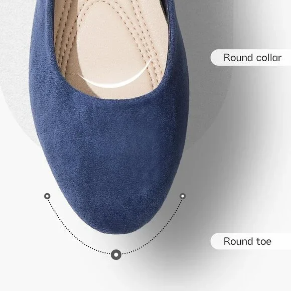 Women's Navy Round Toe Flat Dressy Ballet Flats Comfortable Dress Shoes - Picture 4 of 9